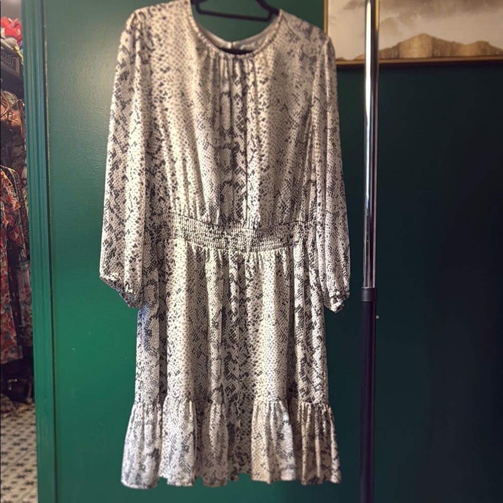 J. Crew Gray and White Ruffled Smocked Sundress